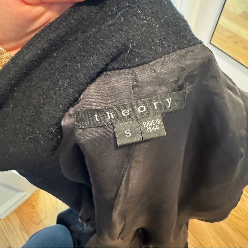 Theory wool cashmere angora Black Long Coat single breasted size small back slit - Picture 2 of 5